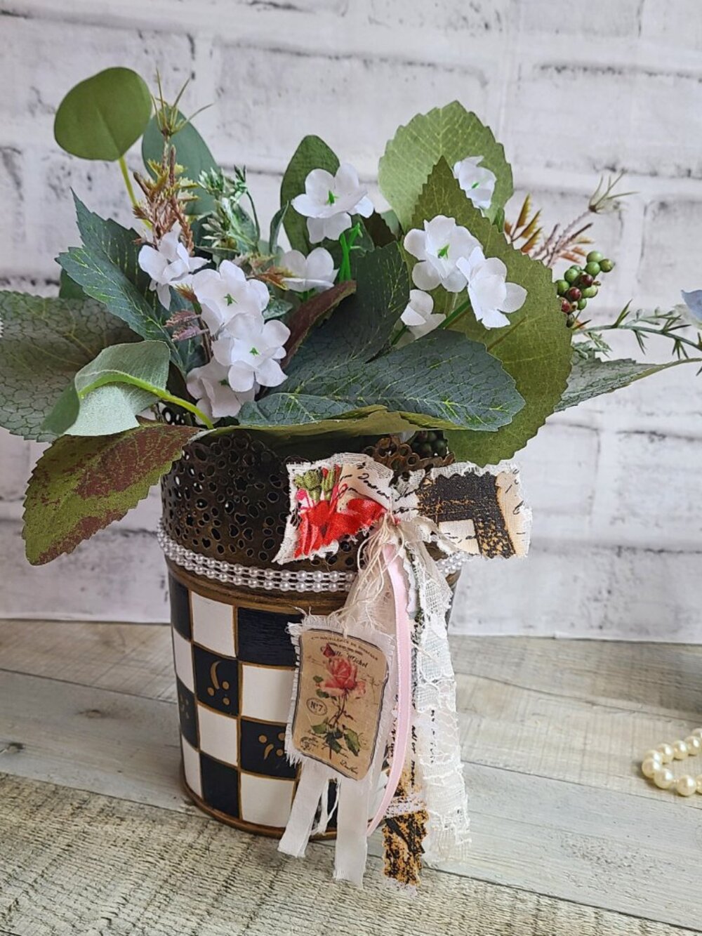 Checked Planter French Market Floral Centerpiece Buffalo Check Urn Flower Pot